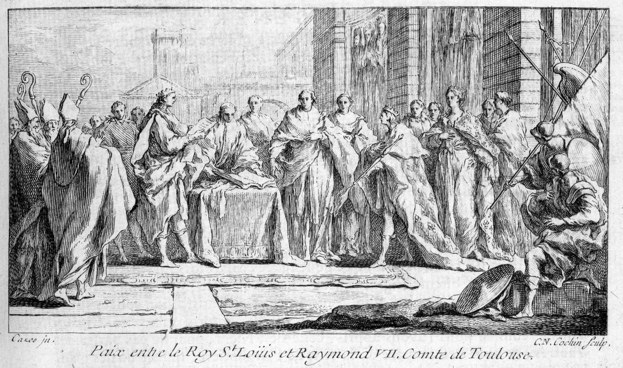 Paz entre Raimundo VII y San Luis 1229 en "Histoire générale de Languedoc" de Joseph Vaissete, París de French School