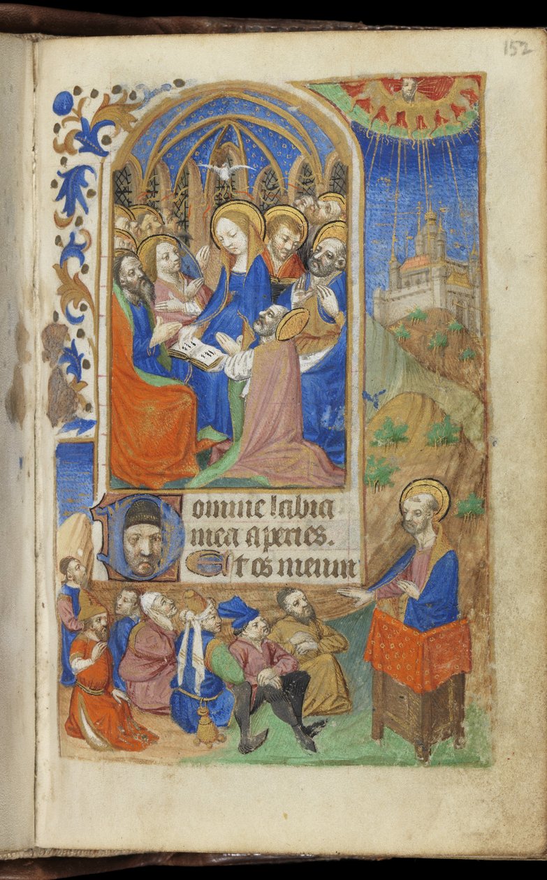 Pentecostés y una escena de predicación, Libro de Horas (Uso de París) de French School