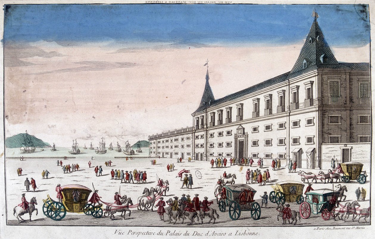 Vista en perspectiva del Palacio del Duque de Aveiro en Lisboa de French School