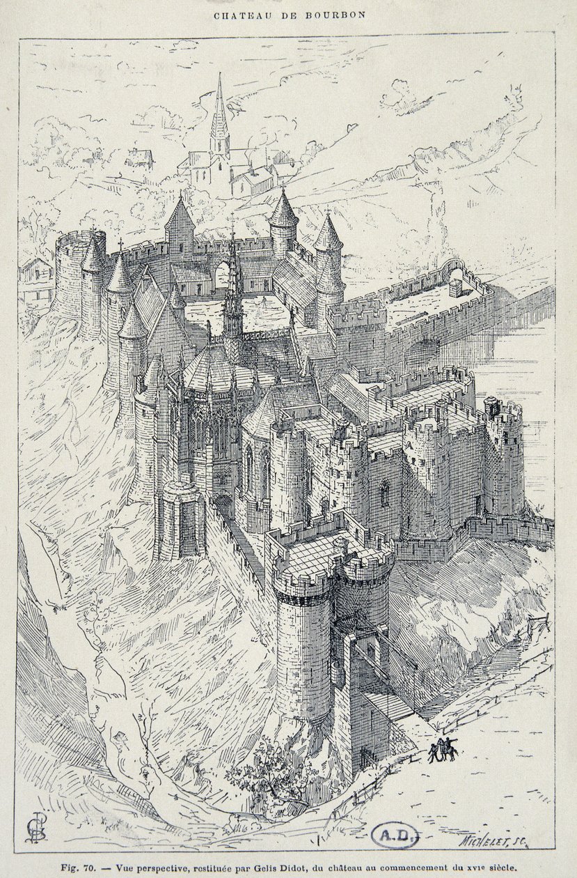 Vista en perspectiva restaurada por Gelis Didot, del Castillo de Bourbon - L