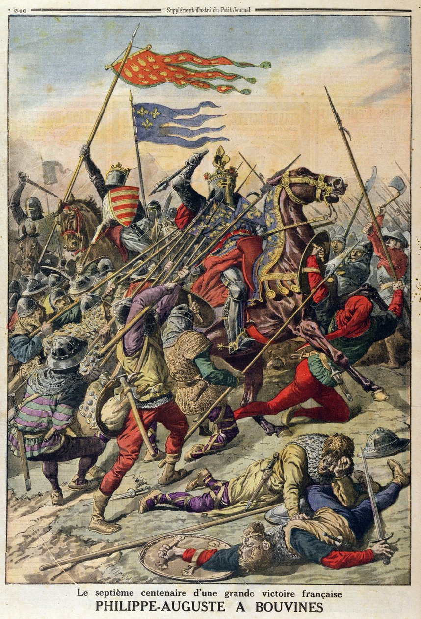 Felipe Augusto (1165-1223) en Bouvines, ilustración de Le Petit Journal, 27 de julio de 1914 de French School