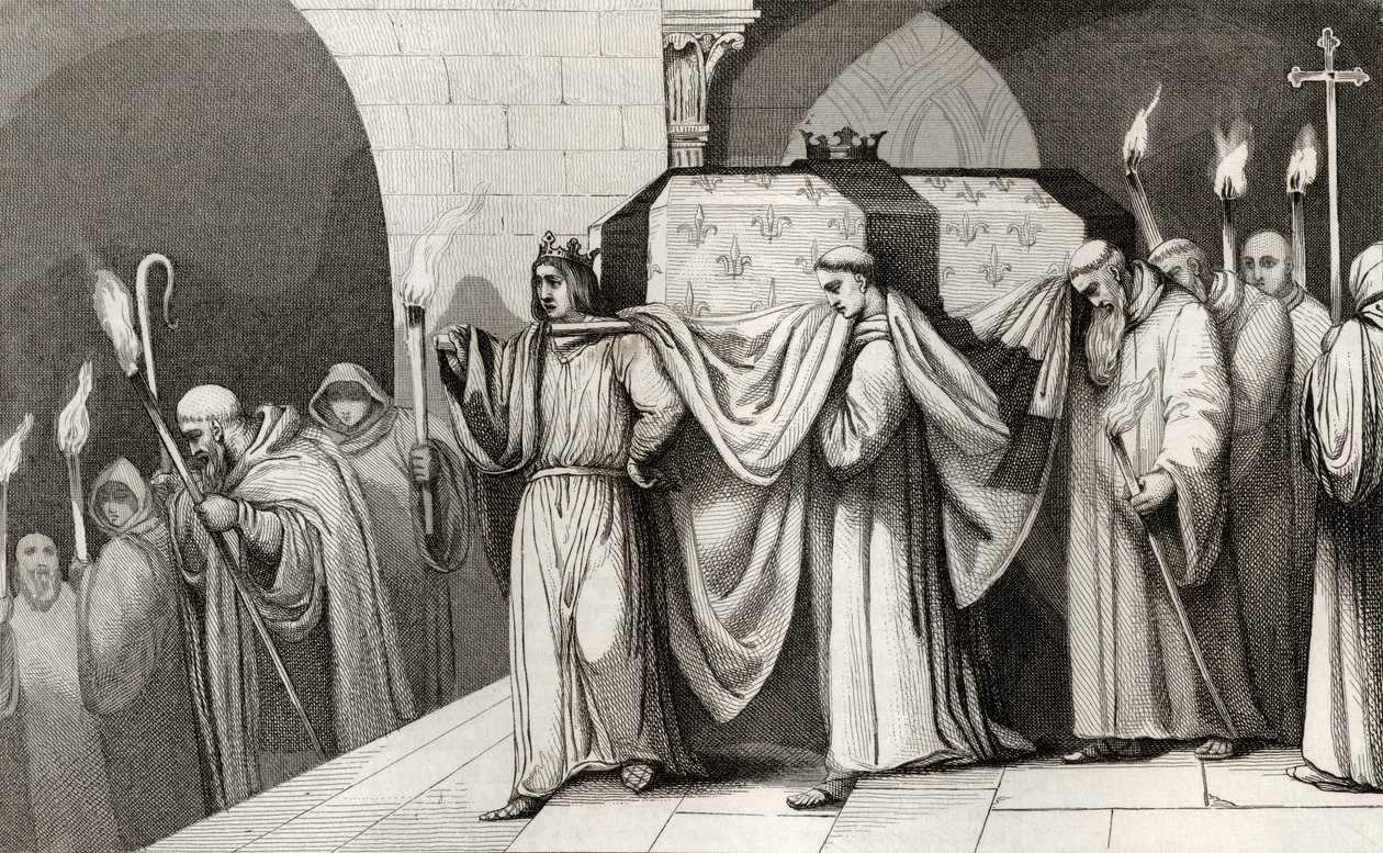 Felipe III (1245-85) el Audaz ayuda a llevar el ataúd de su padre, de 