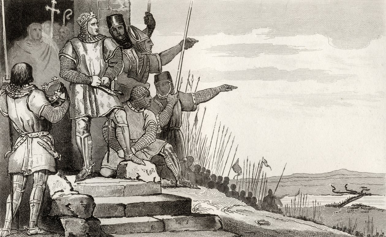 Felipe II Augusto (1165-1223) gana la Batalla de Bouvines después de la oración, de 