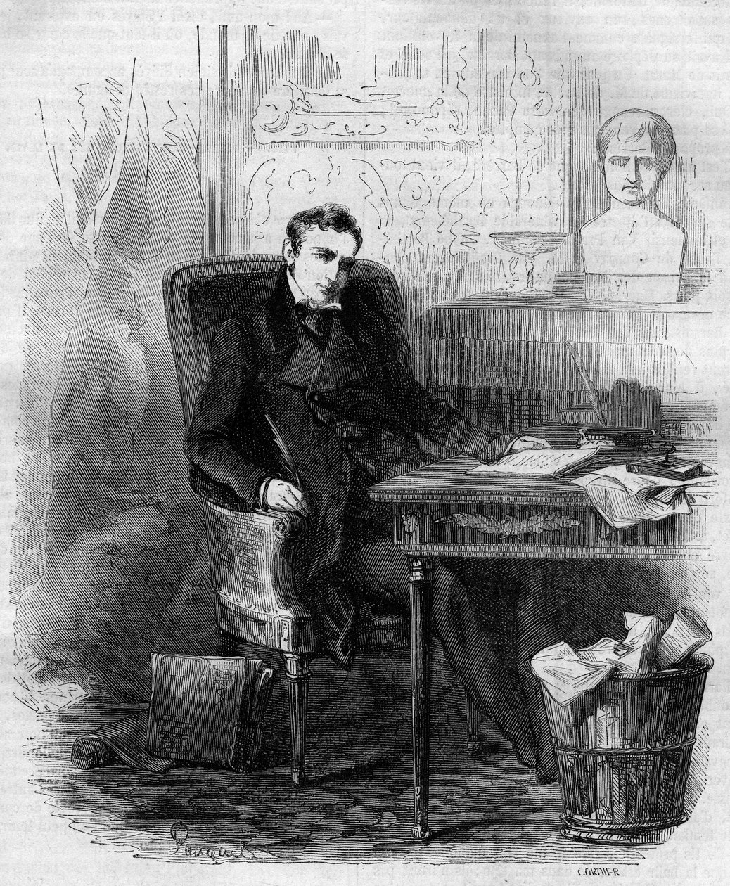 Philippe Paul (Philip-Paul) de Segur (1780-1873), diplomático e historiador francés, escribiendo la campaña rusa. Grabado de 1856. de French School