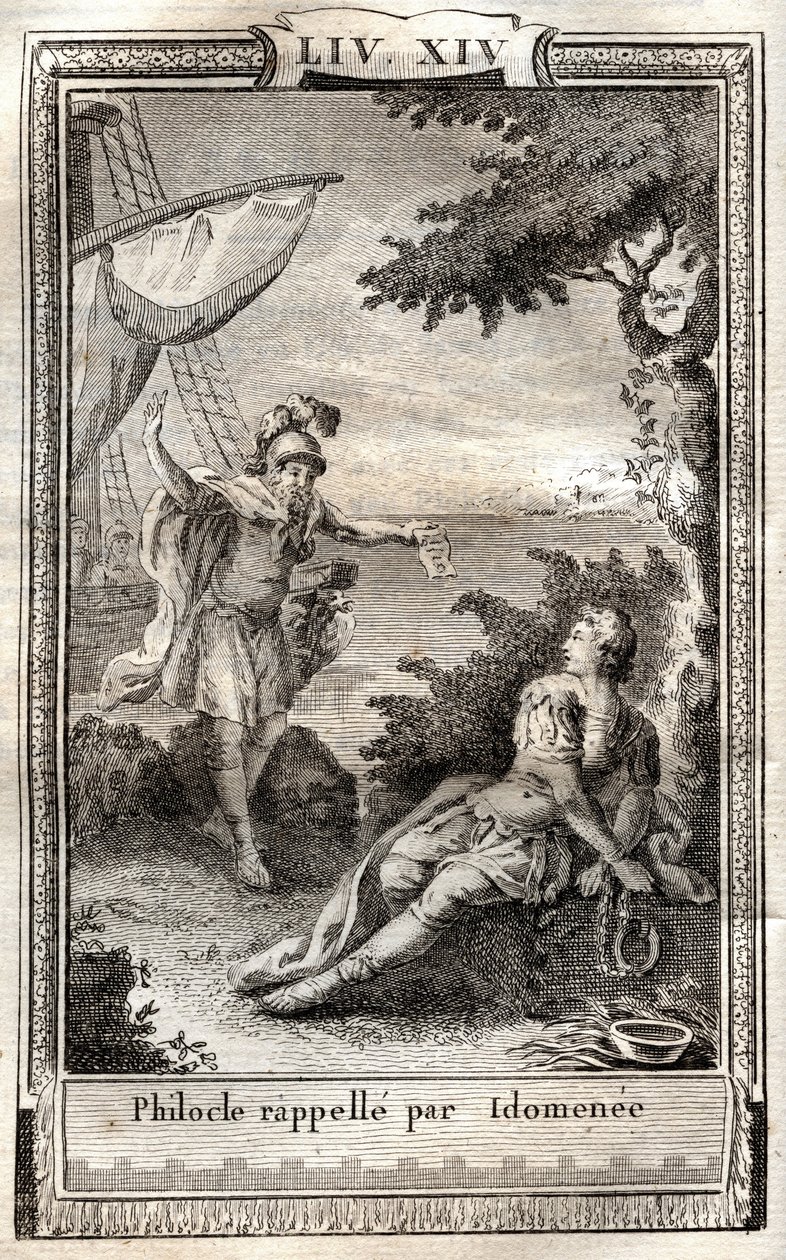 Philocle recuerda a Idomeneo - grabado de 1798 después de Monnet en “Les Aventures de Telemaque, fils d