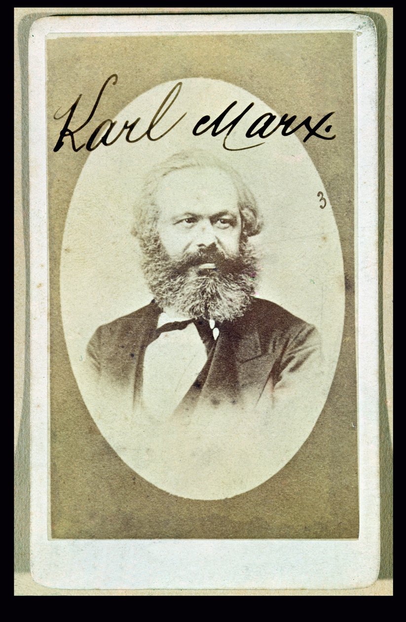 Tarjeta de visita fotográfica de Karl Marx (1818-93) con su firma de French School