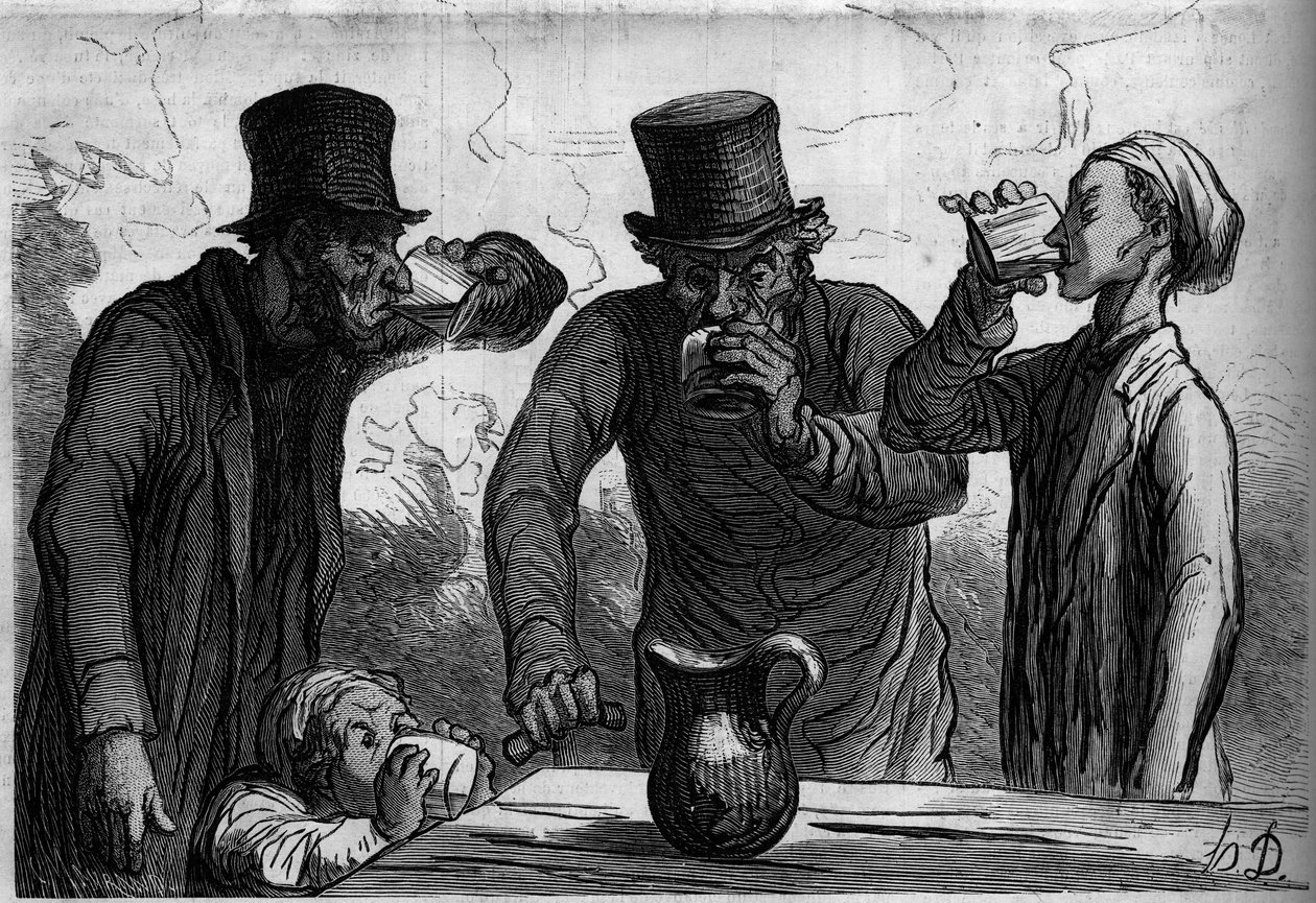 Fisiología del bebedor: las cuatro edades. Caricatura de Honoré Daumier (1808-1879). Grabado en “Le Monde Illustré” n°289 del 25 de octubre de French School