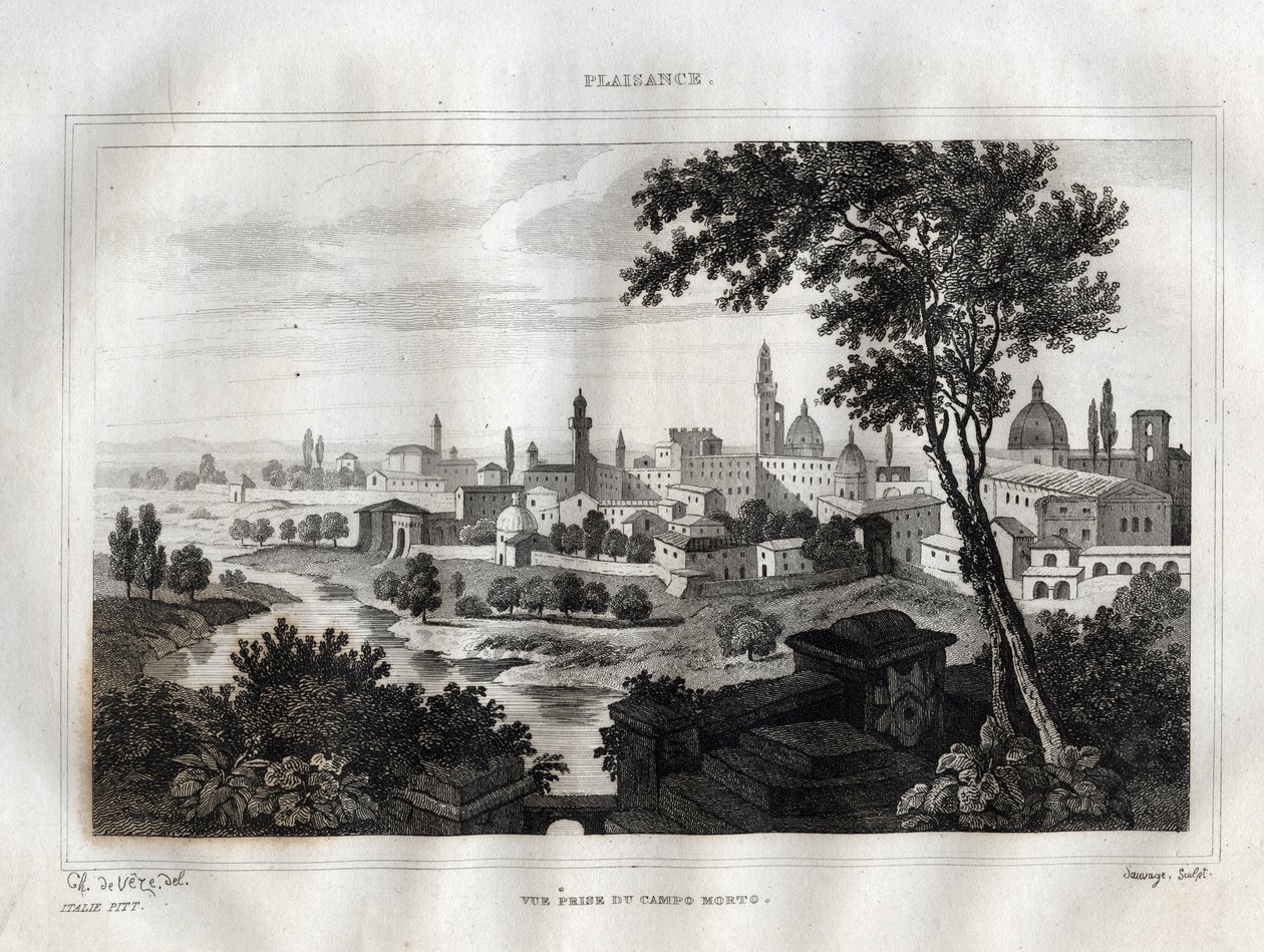 Piacenza - Grabado de “Italia pintoresca” por M. de Norvins, Ch. Nodier 1834-1836 de French School
