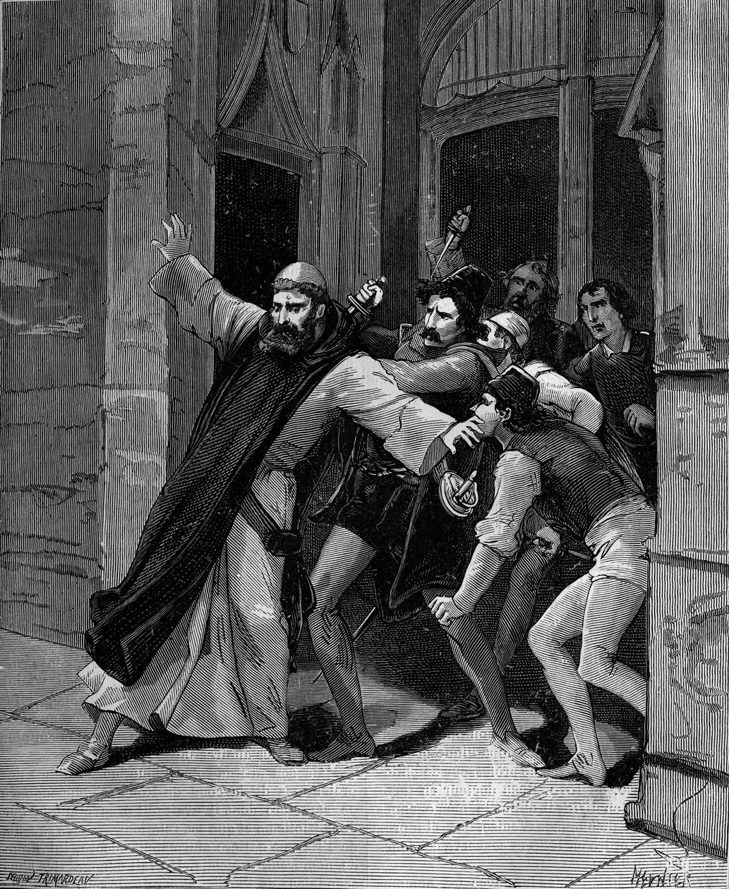 Pietro Paolo Sarpi, conocido como Fra Paolo, de la Orden de los Servitas de María (1552-1623) historiador veneciano herido por asesinos el 5 de octubre de 1607 en Venecia de French School