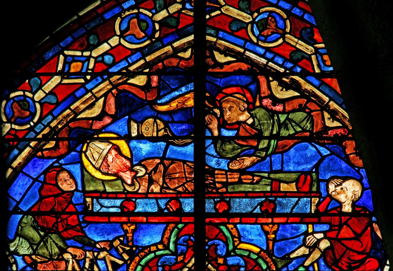 Peregrinos y un ángel en la tumba de Tomás Becket de French School