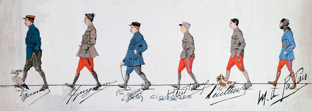 Pilotos del Escuadrón “Las Cigüeñas” durante la Primera Guerra Mundial. París. Museo de las Dos Guerras Mundiales de French School