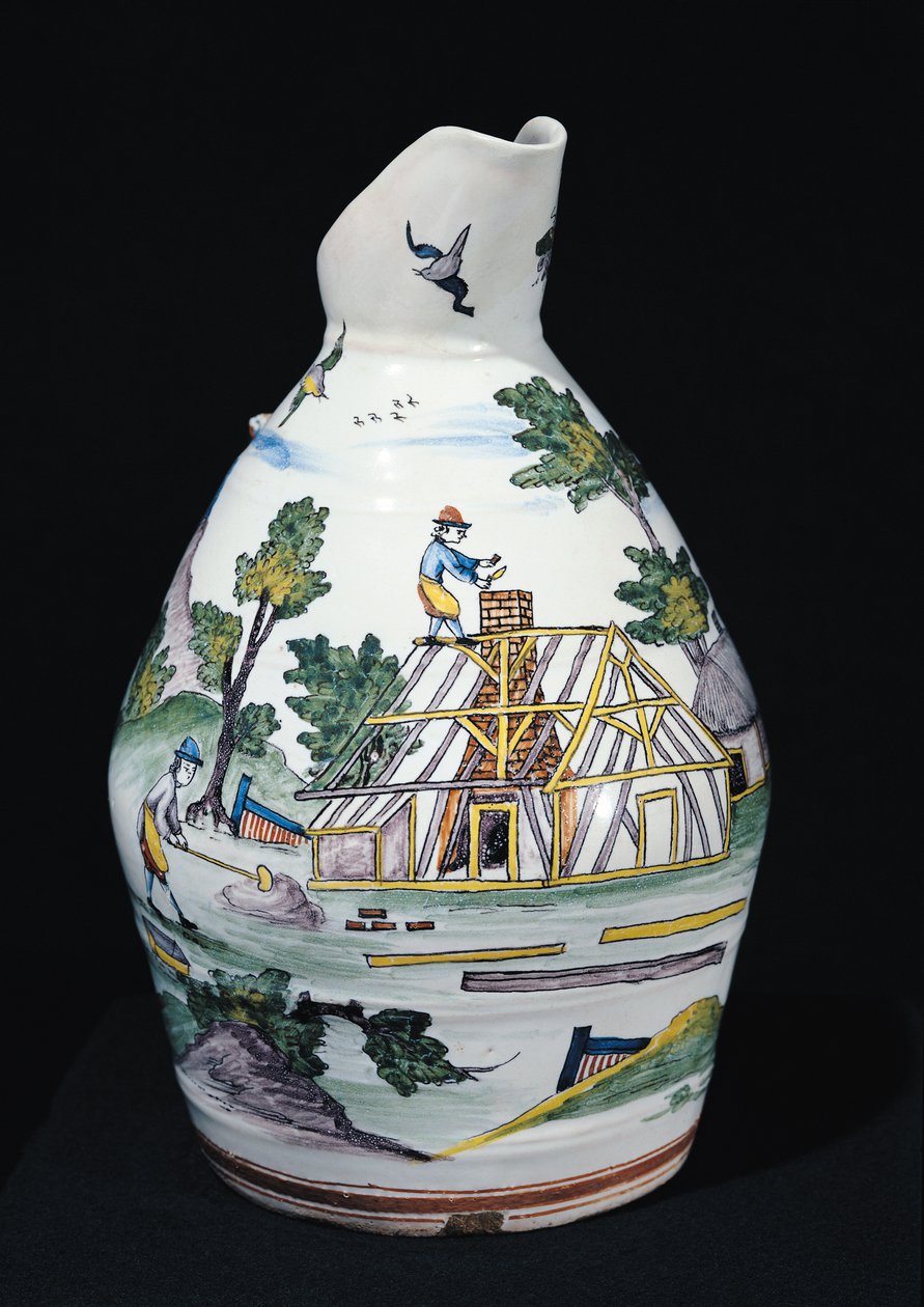 Jarra que representa la construcción de un edificio, Sinceny, c.1740-50 de French School