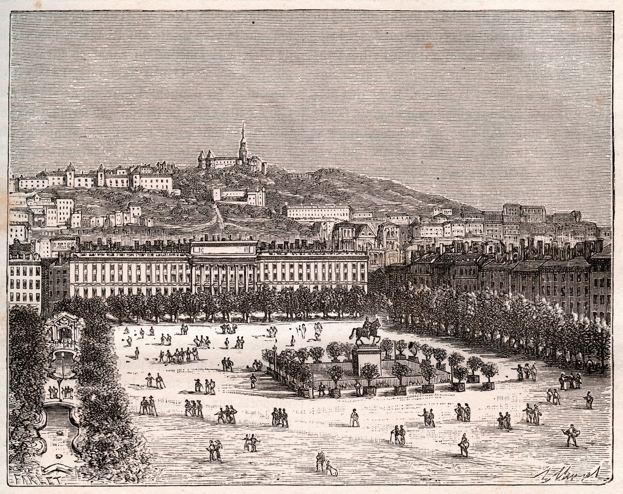 Place Bellecour o Place Louis-le-Grand - la plaza más grande de Lyon - grabado en “La France illustrée: géographie, histoire, administración statistique” por V.-A. Malt-Brown. 1884 de French School