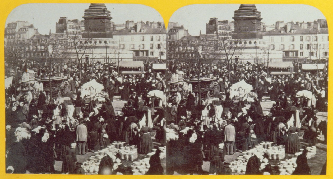 Place de la Bastille, la feria del jamón, París, vista estereoscópica, c.1860 de French School
