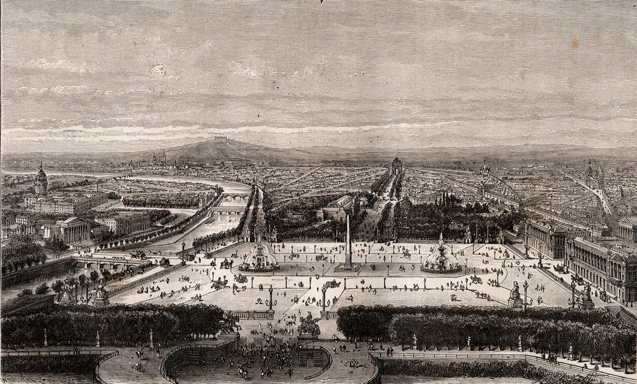 Place de la Concorde en París - grabado en “La France illustrée: géographie, histoire, administration statistique” por V.A. Malt-Brown. 1884 de French School