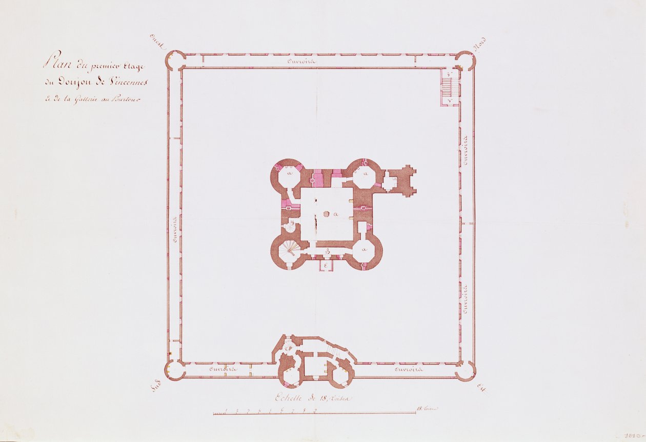 Plano del primer piso del Donjon en Vincennes, 1810 de French School