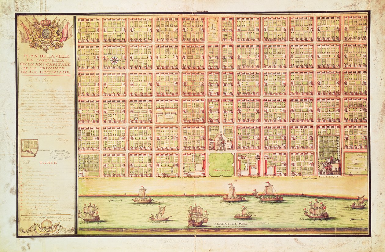 Plano de Nueva Orleans, 1738 de French School
