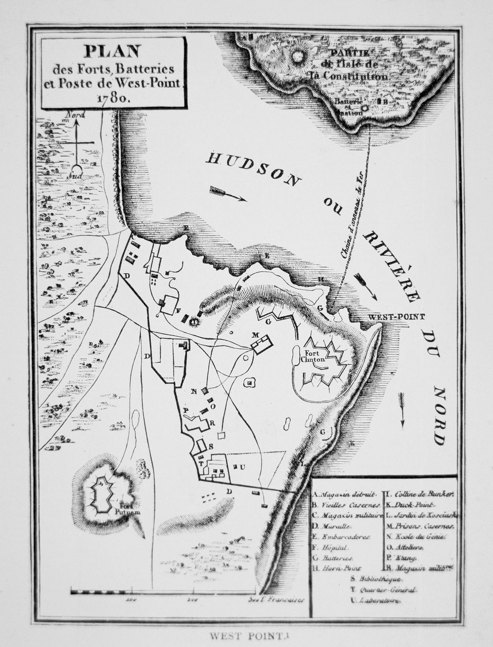 Plano de West Point, el fuerte clave que Benedict Arnold planeó entregar a los británicos durante la Guerra de Independencia de French School