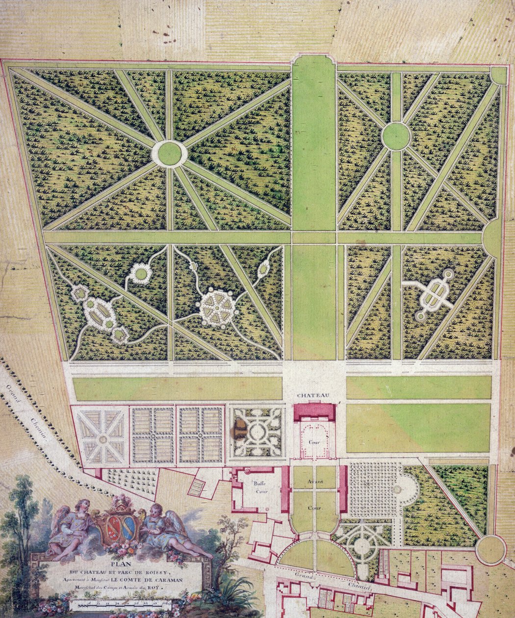 Plano del castillo y parque en Roissy, perteneciente al Conde de Caraman de French School