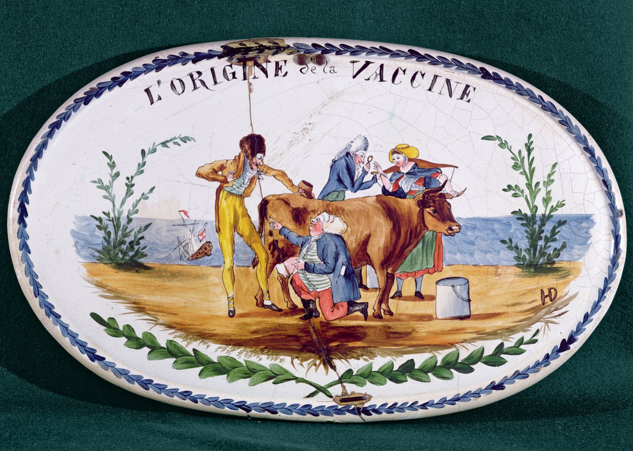 Placa que representa El Origen de la Vacunación, finales del siglo XVIII (cerámica vidriada) de French School