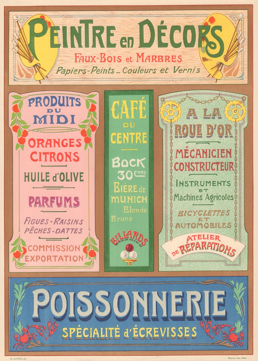 Placa n° 23: Modelos de señalización para pintor de letras Art Nouveau (Pintor de escenarios) de French School