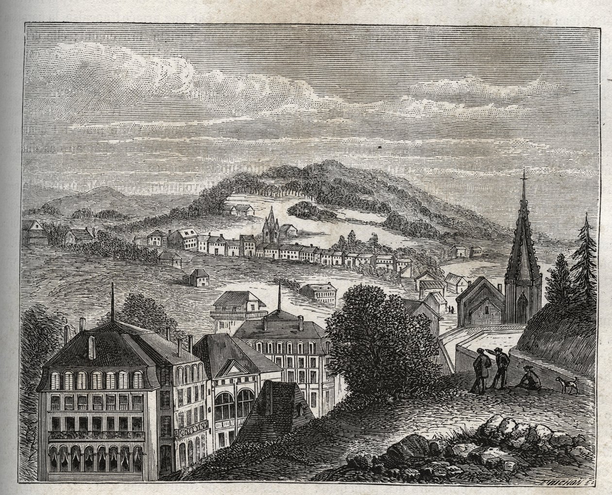 Plombieres-les-Bains, balneario termal de Vosgos - grabado en "La Francia ilustrada: geografía, historia, administración estadística" de V.A. Malt-Brown. 1884 de French School