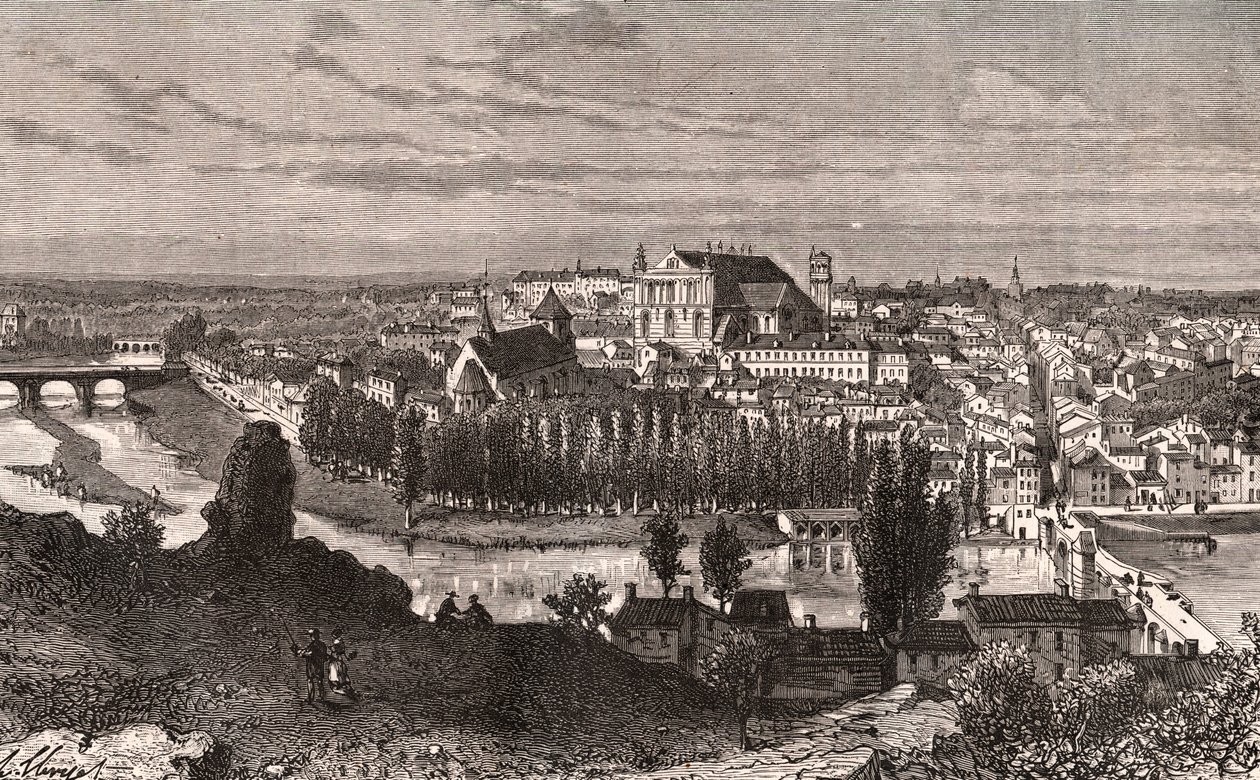 Poitiers - grabado en “La France illustrée: géographie, histoire, administración statistique” por V.A. Malt-Brown. 1884 de French School