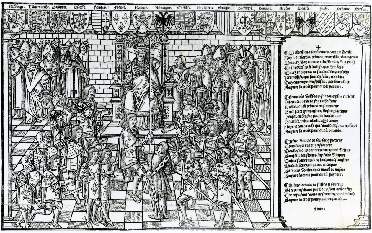 El Papa Urbano II presidiendo el Concilio de Clermont en 1095 de French School