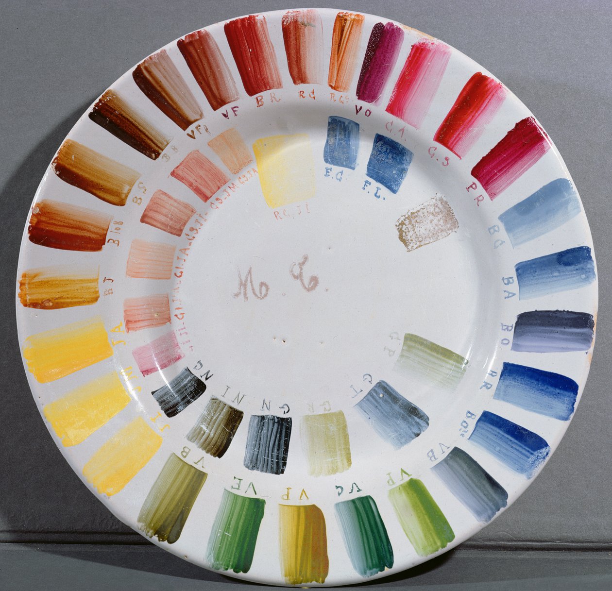 Plato de fabricantes de porcelana con una carta de colores (porcelana) de French School