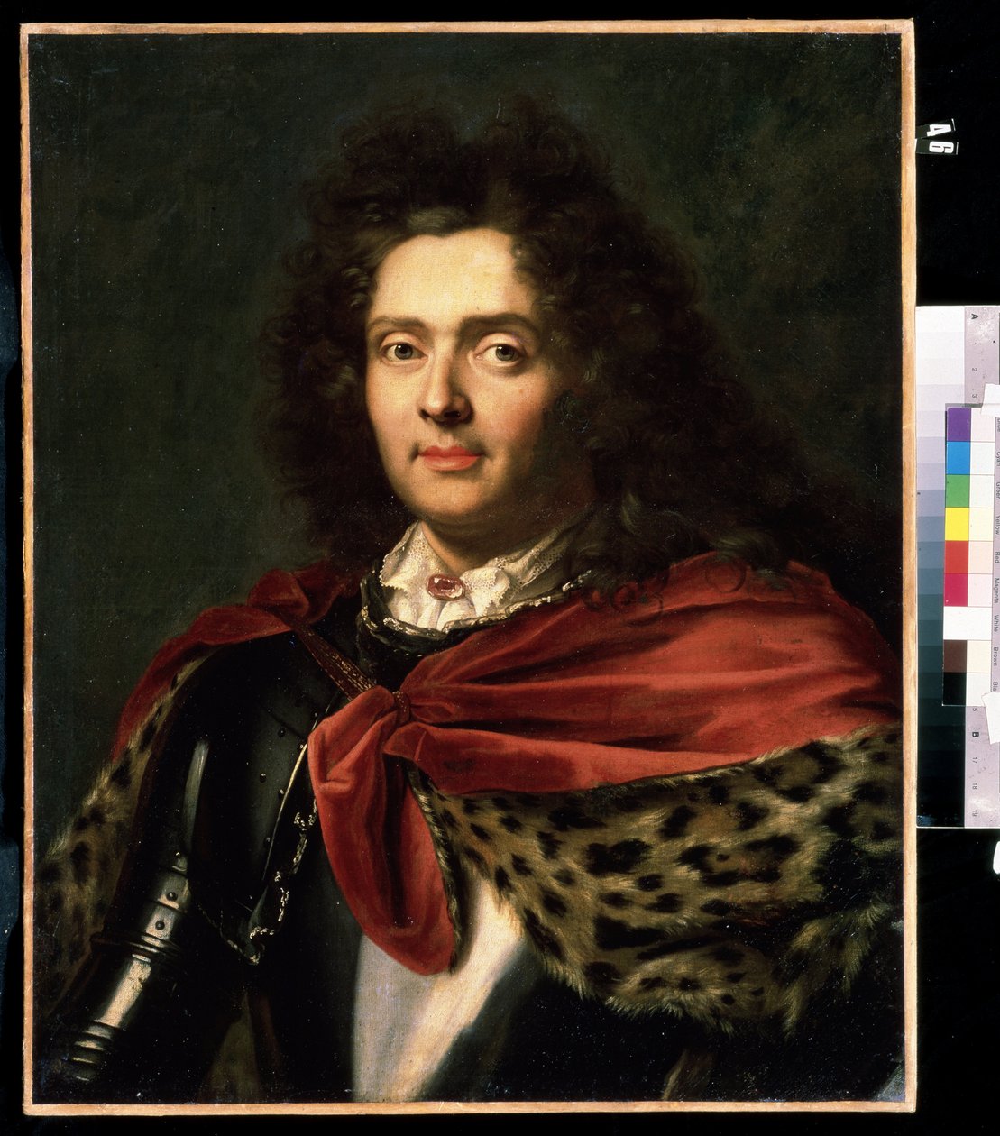 ""Retrato de un aristócrata francés del siglo XVIII"" Lleva una capa de piel sobre su armadura. Pintura de la escuela francesa de mediados del siglo XVIII Mikhail Kroshitsky Art Museum, Sebastopol (Sebastopol) Ucrania de French School