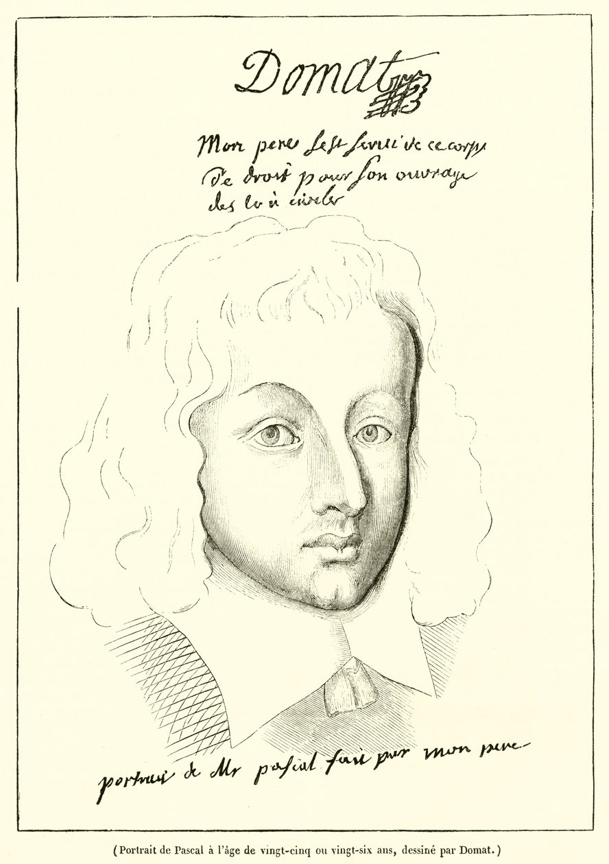 Retrato de Pascal a la edad de veinticinco o veintiséis años (grabado) de French School