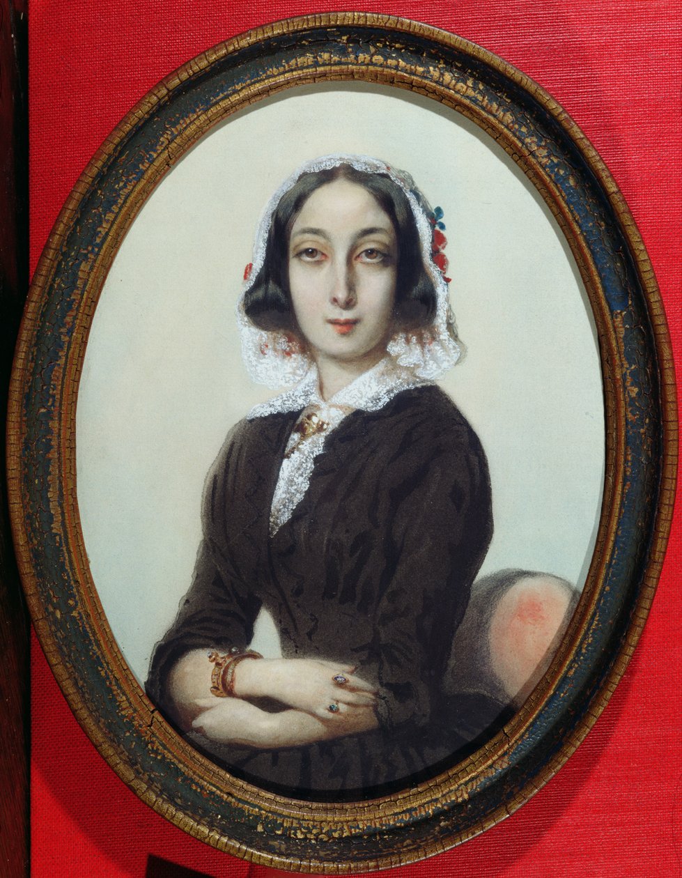 Retrato en miniatura de George Sand (1804-76) c.1840 de French School