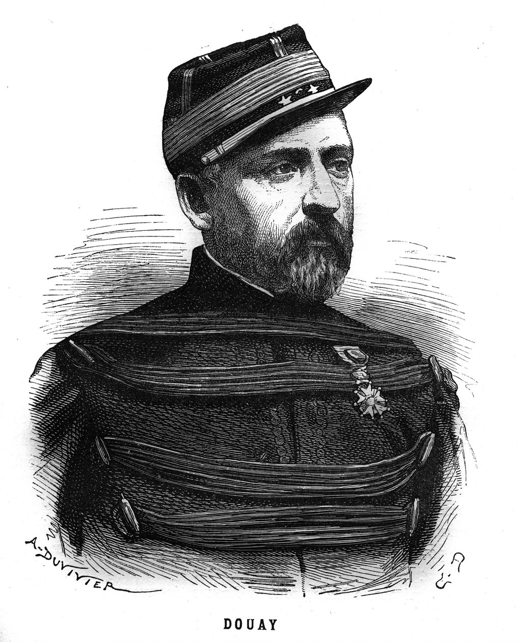 Retrato de Abel Douay (1809-1870), un general francés. Grabado en "Les Illustrations De L