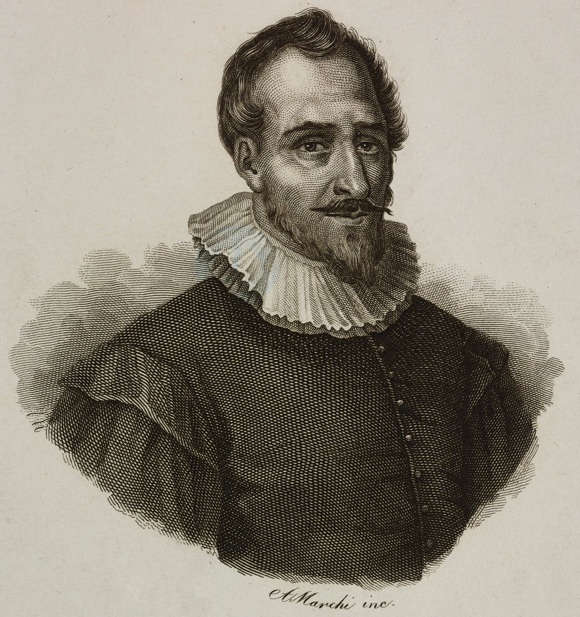 Retrato de Adam de Craponne (1526-1576), ingeniero francés, grabado de Marchi de French School