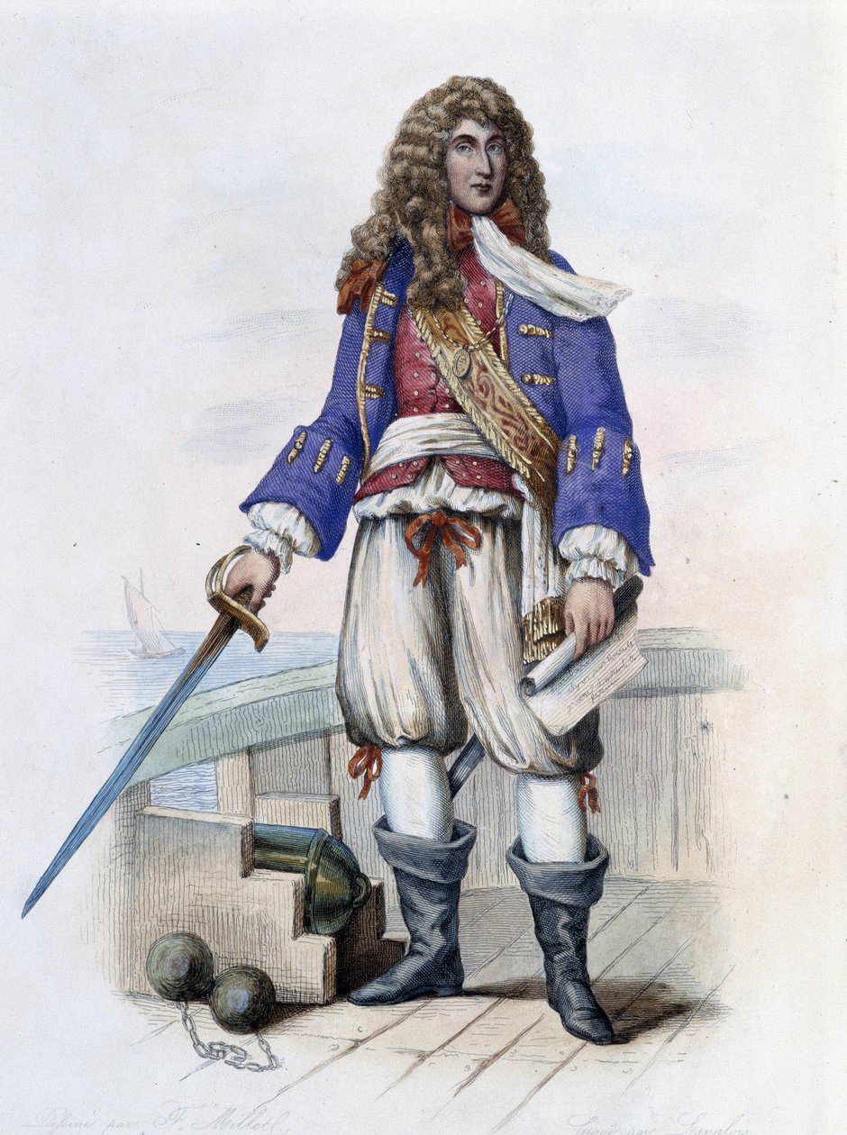 Retrato del Almirante Anne Hilarion de Costentin (Cotentin), Conde de Tourville (1642-1701) - en "Le Plutarque français", por Mennechet, París de French School