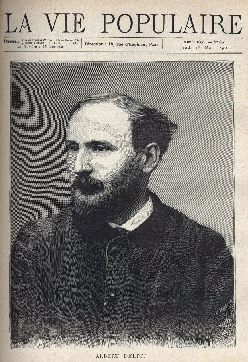 Retrato de Albert Delpit (1849-1893), novelista y dramaturgo. Grabado en “La vie populaire” de French School