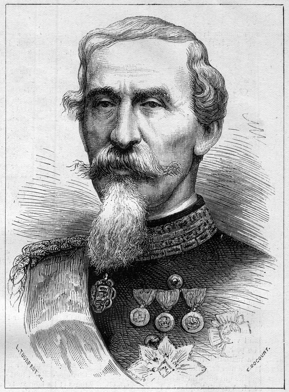 Retrato de Alfonso Ferrero de La Marmora (Lamarmora) (1804 - 1878) general y político italiano. Grabado en "Le Monde Illustré" n°1085 del 19 de enero de 1878 de French School