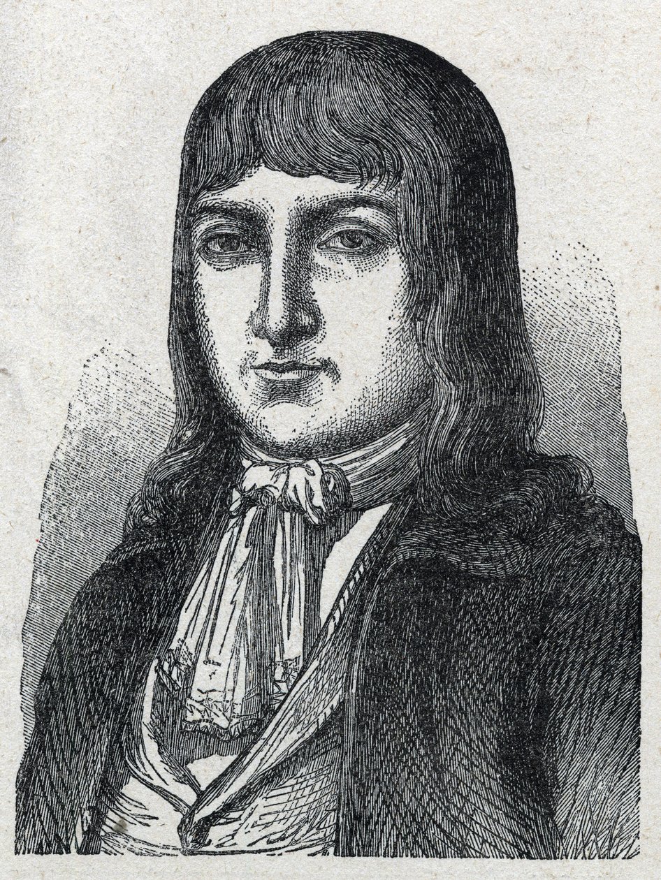 Retrato de Amateur Jerome Le Bras des Forges, caballero de Boishardy (Bois hardy o Bois-Hardy), jefe chouan de la Revolución Francesa (1762-1795). Grabado de 1889. Colección privada. de French School