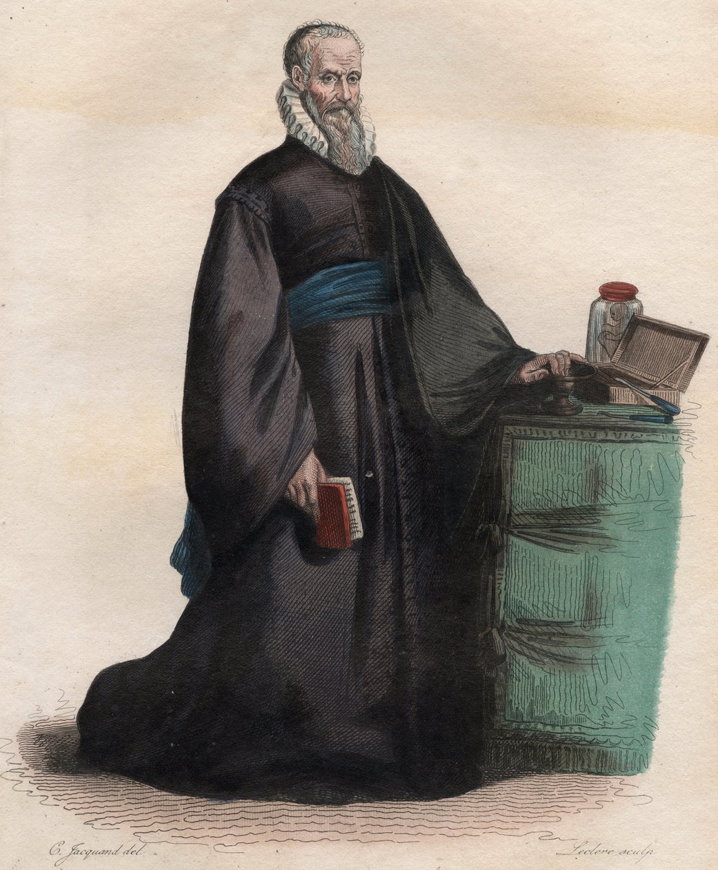 Retrato de Ambroise Paré (1509-1590), cirujano francés. Ilustración de “Le Plutarque Français” de Edmond Mennechet de French School