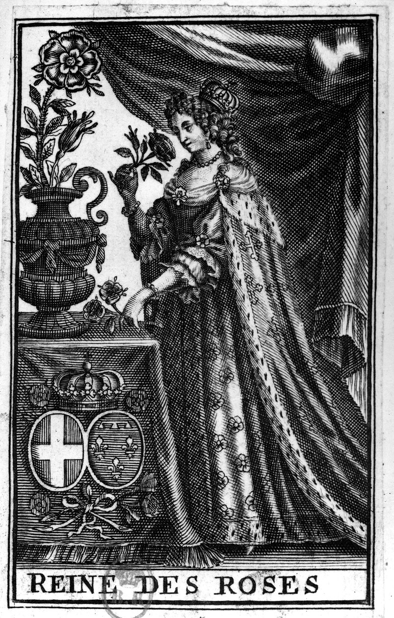 Retrato de Ana María de Orleans (1669 - 1728) (Anna Maria di Borbone-Orleans) Duquesa de Saboya, hija de Monsieur Philippe Duque de Orleans y Henriette-Anne de Inglaterra. Grabado del siglo XVIII de French School