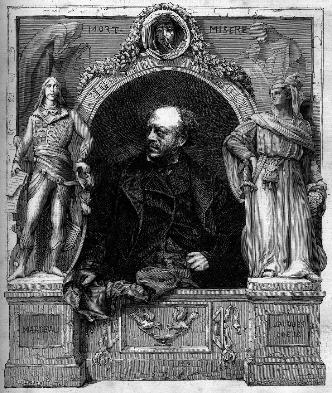 Retrato de Antoine Augustin Préault (1809-1879), escultor francés. Grabado en “Le Monde Illustré” n°1139 del 25 de enero de French School