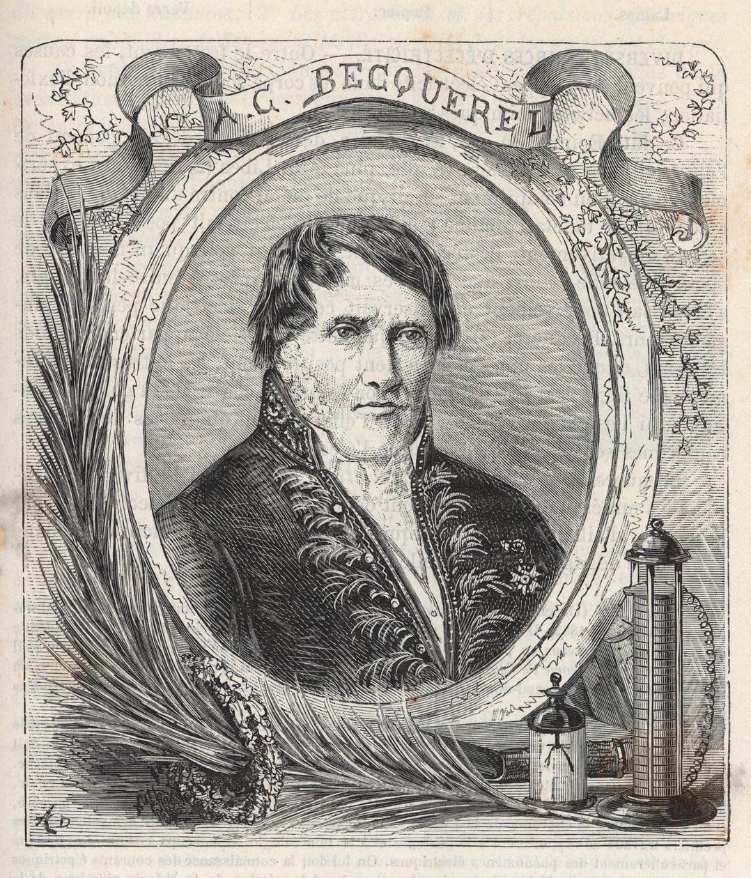Retrato de Antoine Cesar Becquerel (1788-1878), físico francés - Grabado en 