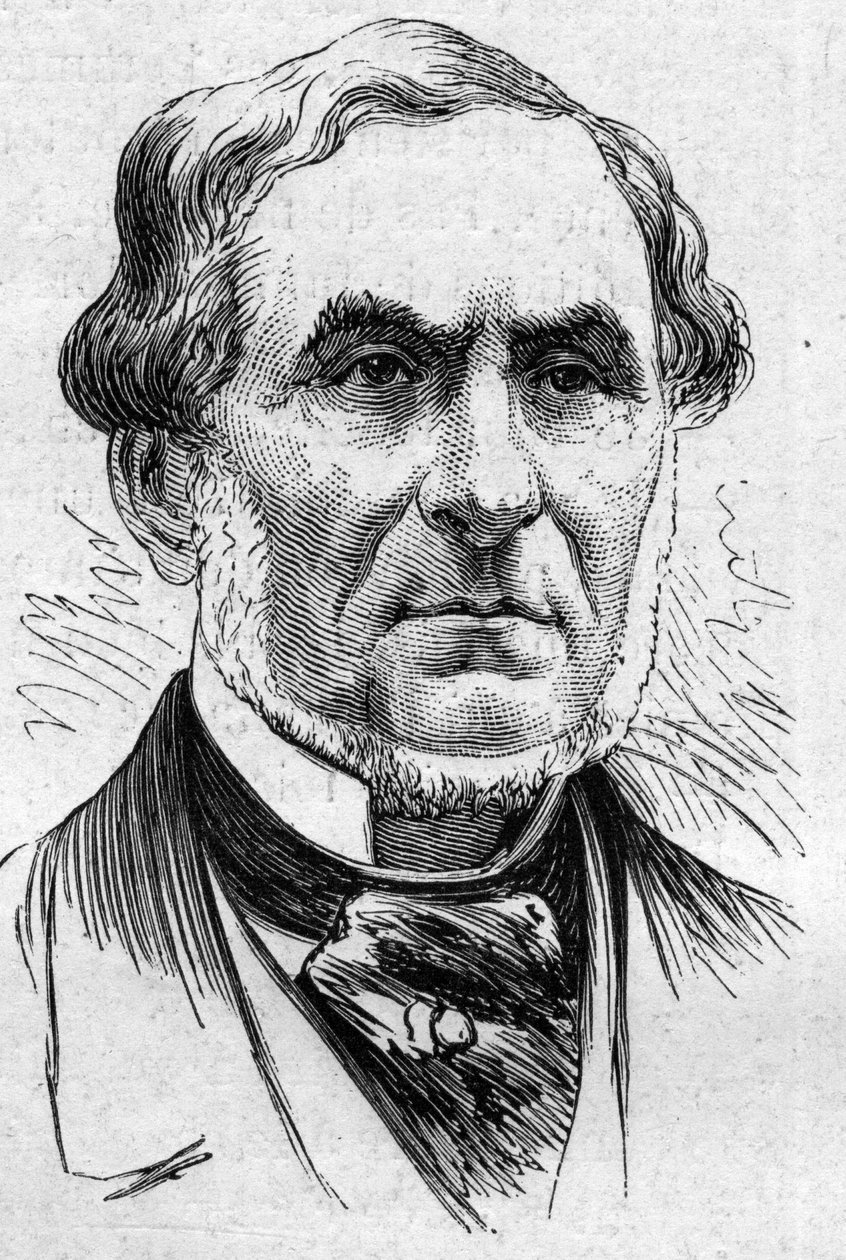 Retrato de Auguste Barbier (1805-1882), poeta y académico francés. Grabado en 