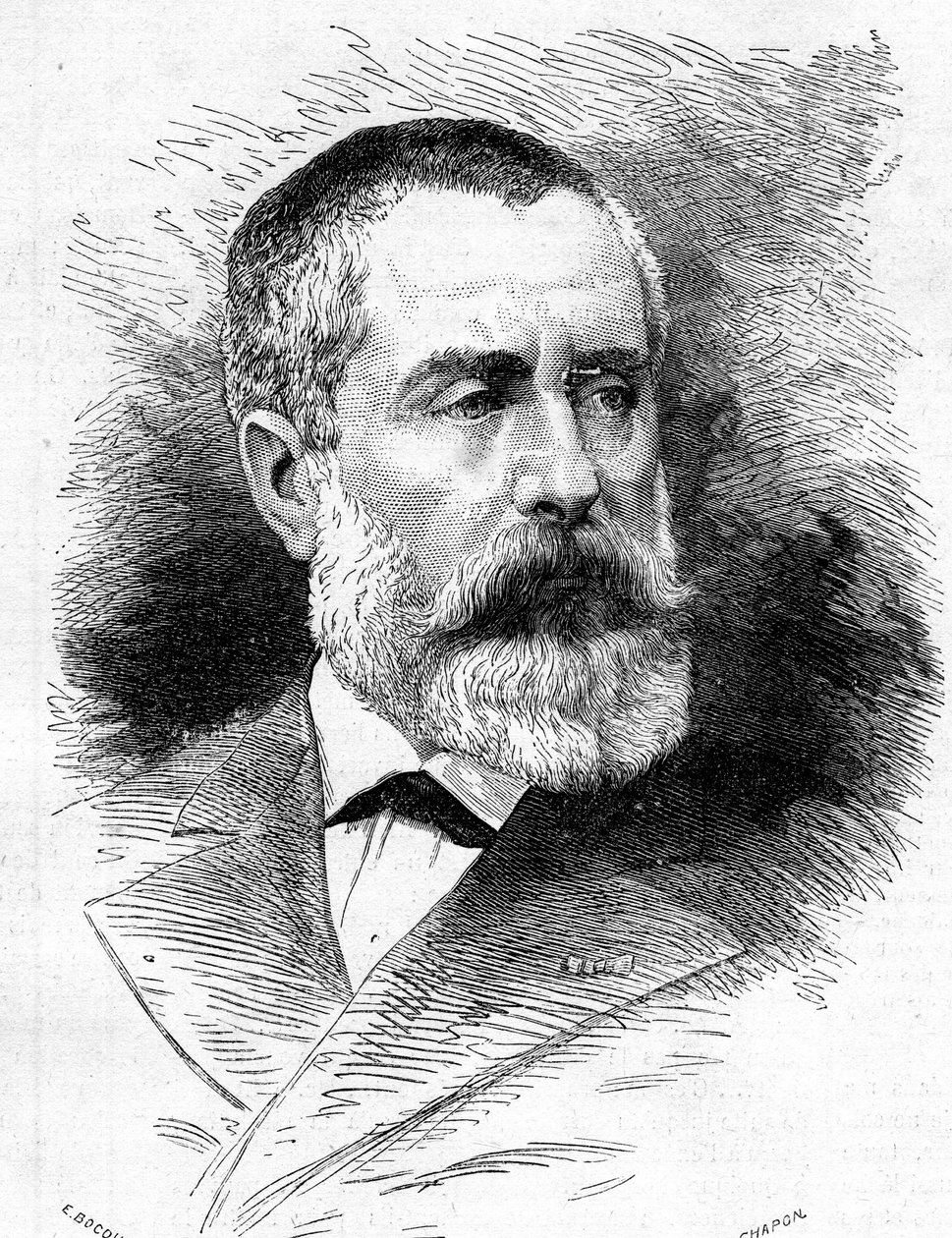 Retrato de Auguste Emmanuel Vaucorbeil (1821-1884), compositor francés y director de la Ópera de París. Grabado en "Le Monde Illustré" n°1165 del 26 de julio de 1879 de French School