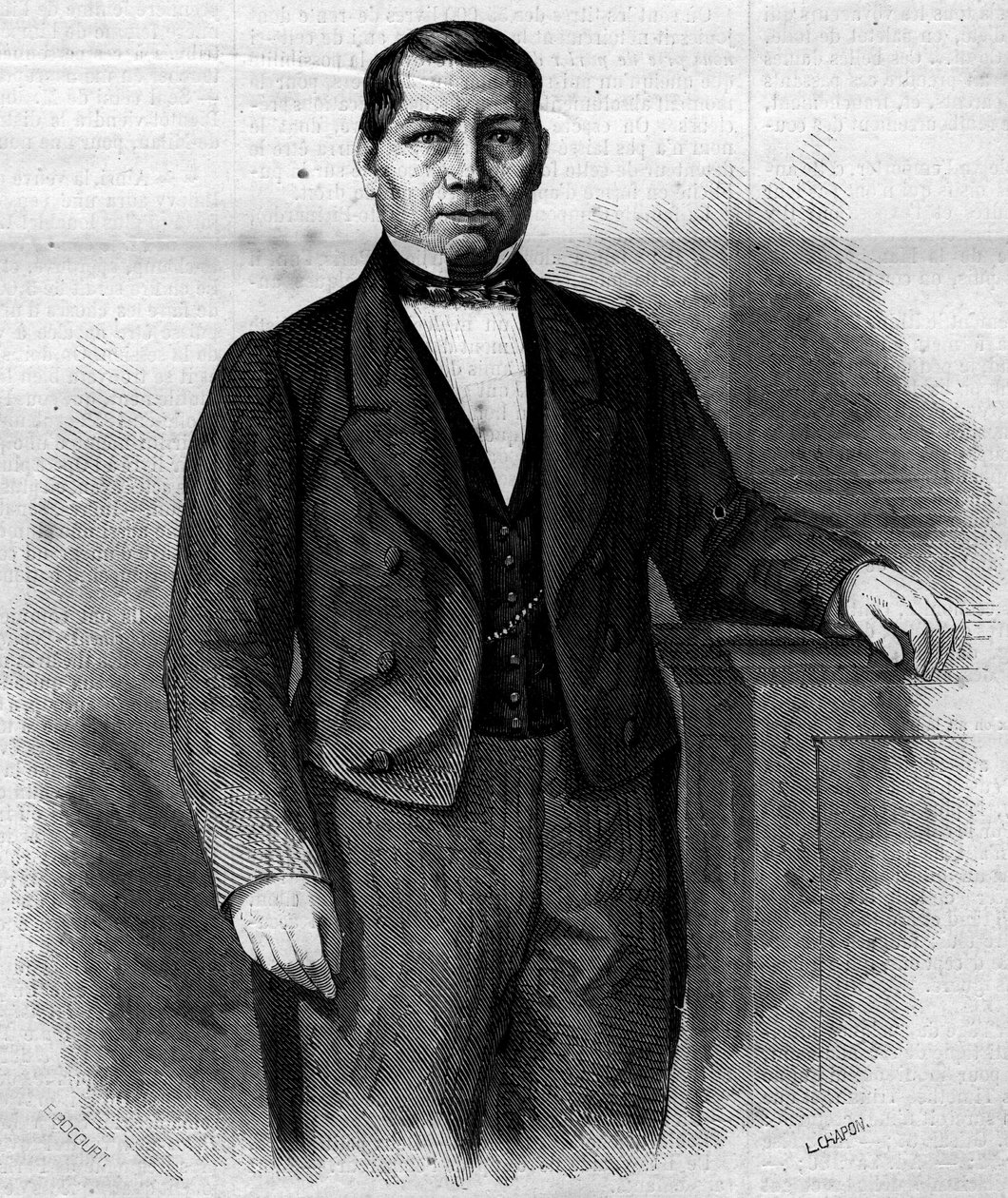 Retrato de Benito Pablo Juárez García (1806-1872), político mexicano. Grabado en “Le Monde Illustré” n°270 del 14 de junio de 1862. de French School