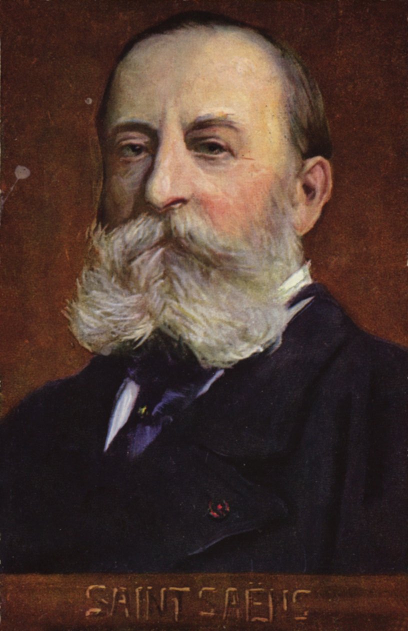 Retrato de Camille Saint-Saens (litografía en color) de French School