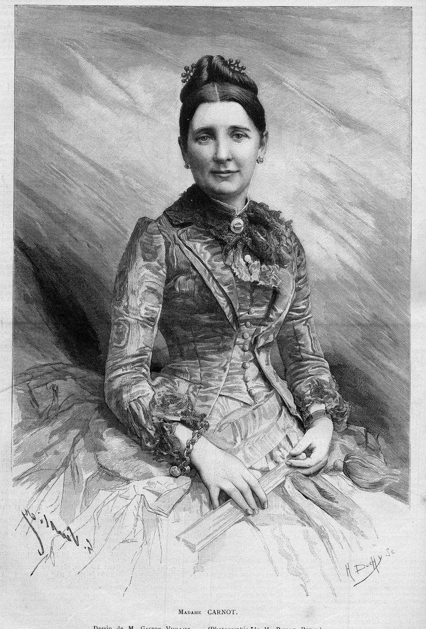 Retrato de Cécile Carnot (née Dupont-White) (1841-1898), esposa de Sadi Carnot, Presidente de la República Francesa. Grabado en 