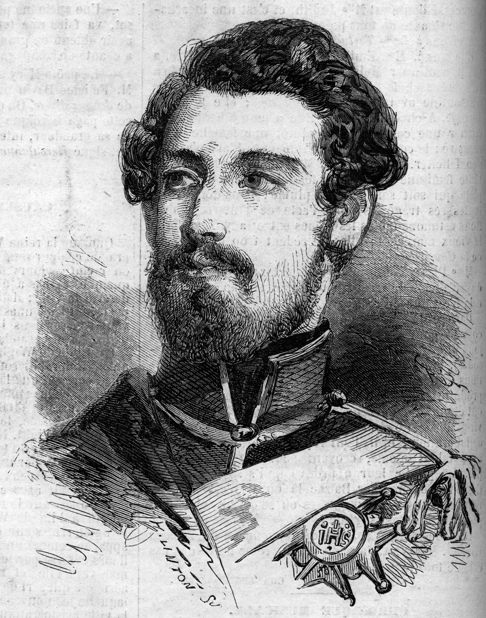 Retrato de Carlos XV (1826-1872), Rey de Suecia y Noruega. Grabado en “Le Monde Illustré” n°119 del 23 de julio de 1859. de French School