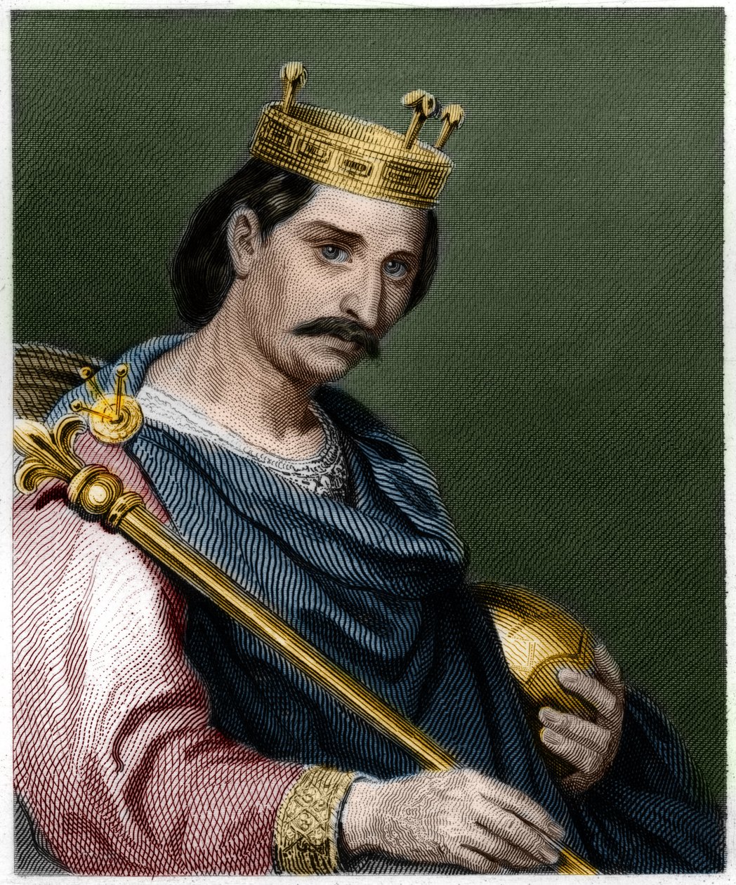 Retrato de Carlos II el Calvo (823 - 877), Rey de Francia - en “Histoire des Francais” de Lavallee, grabado de French School