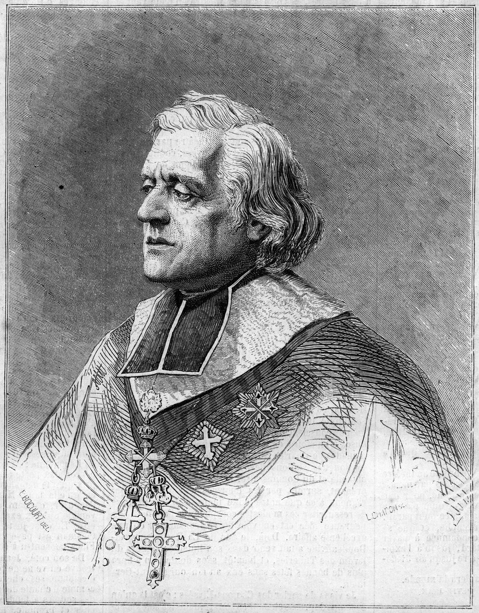 Retrato de Charles Joseph Eugene de Mazenod (1782-1861), obispo de Marsella. Retrato en grabado en “El Mundo Ilustre” n°216 del 1 de junio de French School